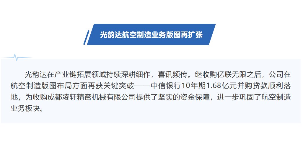 光韻達(dá)10年期1.68億并購貸落地，助力航空制造業(yè)務(wù)版圖再擴(kuò)張